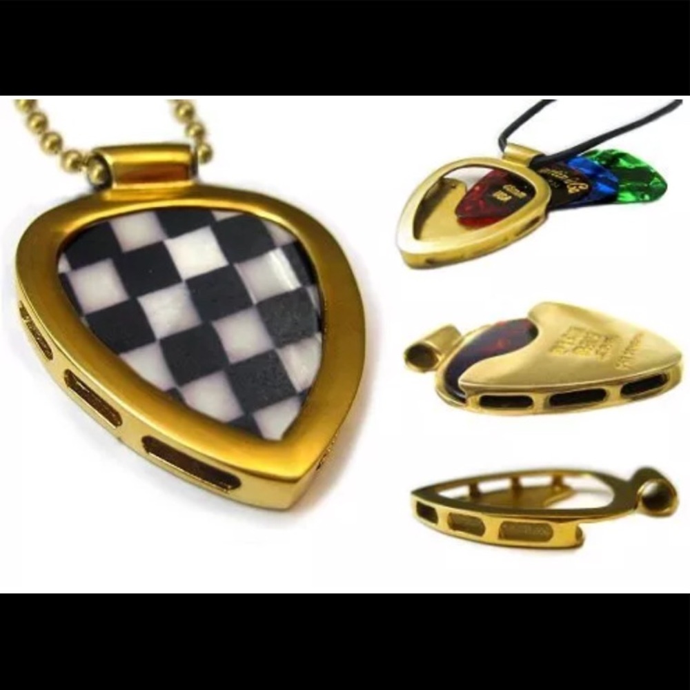 Pickbay Guitar pick Holder Gold-IPG* + vintage checkerboard guitar pick NEW